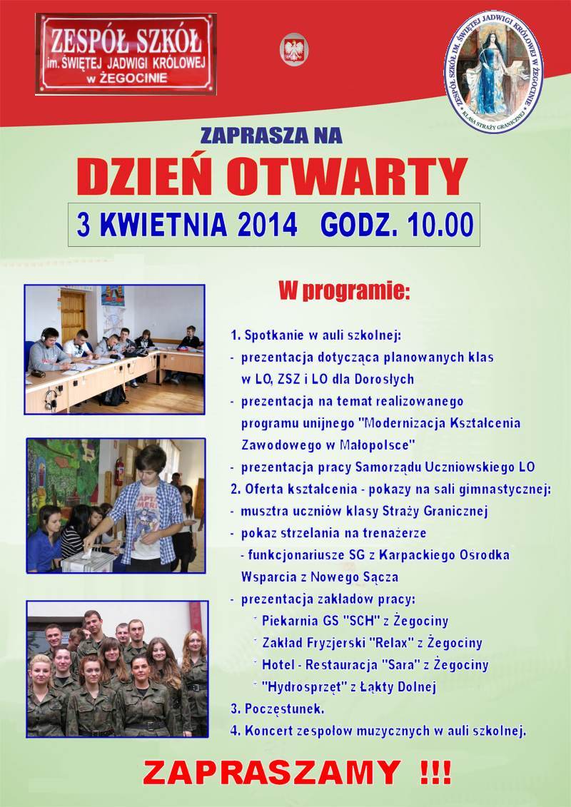 Zaproszenie na Dzie� Otwarty Szko�y.